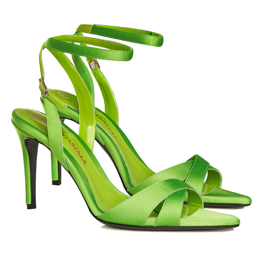 Thea Grass Green Satin Sandals