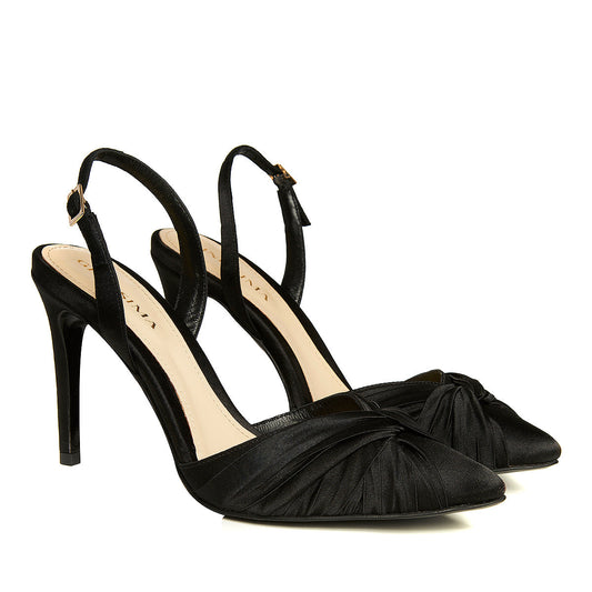 Ana Black Satin Slingbacks