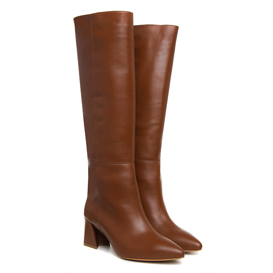 Milla Brown Leather Boots, Under Knee