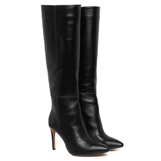 Milla Black Leather Boots, Under Knee