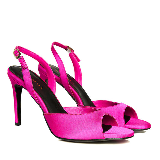Vicky Round Toe Hot Pink Satin Sandals
