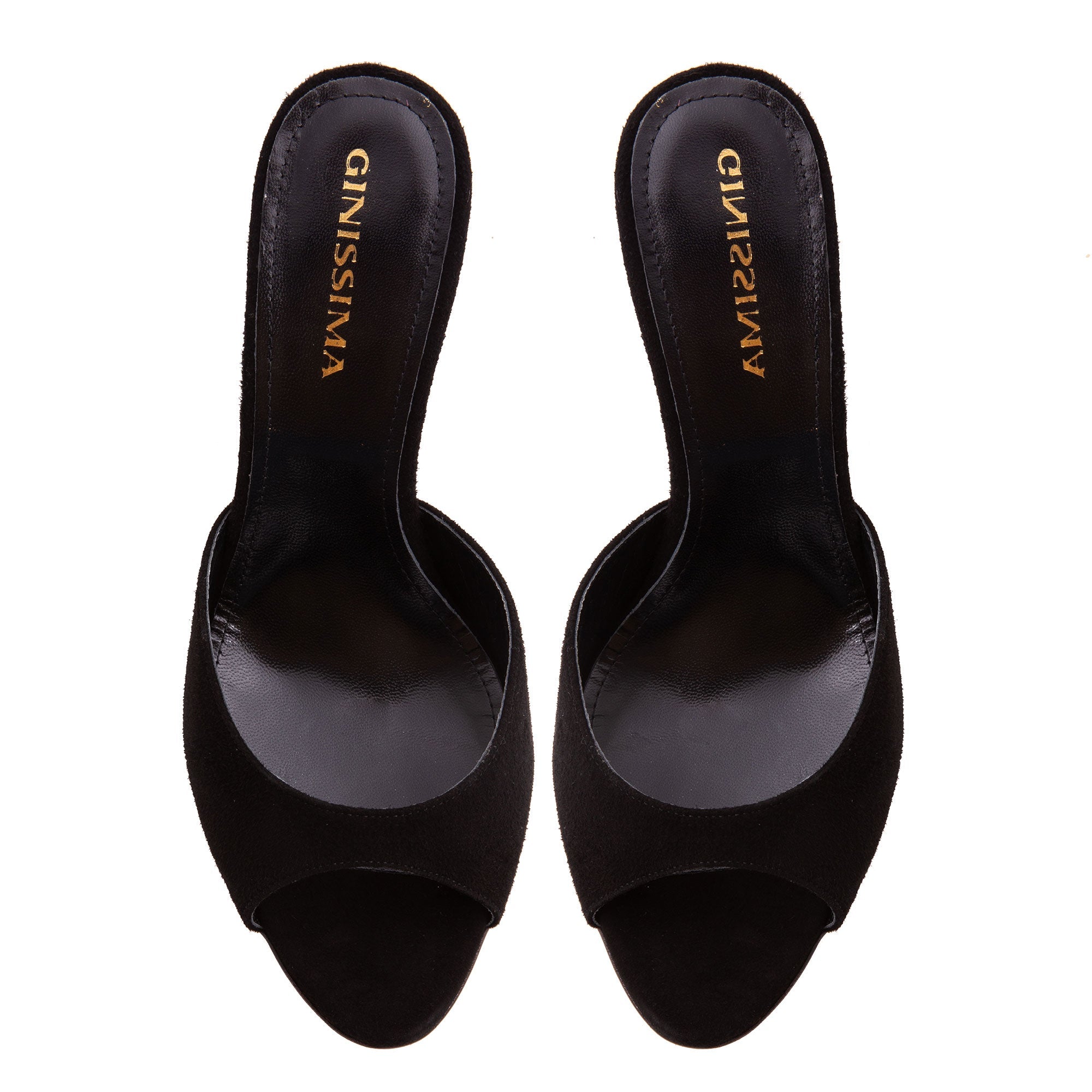 Jonak Open Toe Black Suede Mules Heels Vicky Black Suede Mules